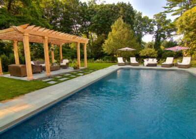 Relaxing outdoor entertaining area with gunite pool.