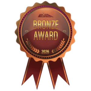 A round bronze medal badge with ribbons, labeled Bronze Award 2026 in gold text, featuring laurel leaves and a decorative top logo.